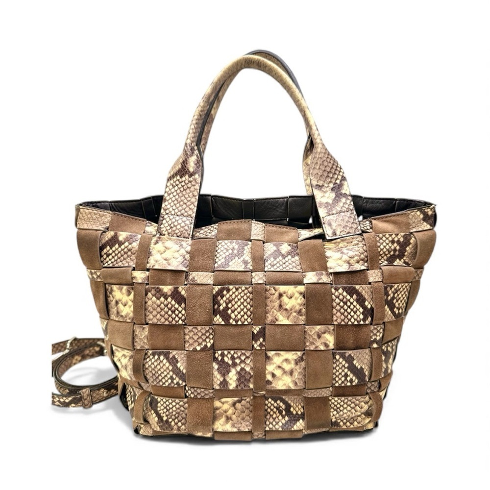 🐻 Michael Kors Snakeskin Patchwork Vivian Medium Tote — Natural/Dark Dune - Picture 5 of 17